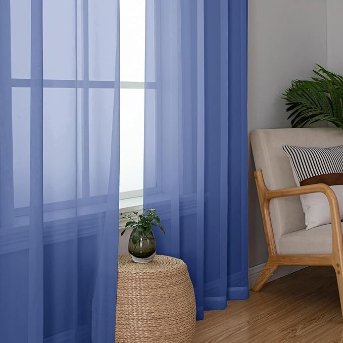 Aiyufeng Royal Blue Sheer Curtains 63 Inch Length 2 Panels Set, Semi Transparent Voile Dark Blue Sheer Window Drapes for Bedroom Bed Canopy Living Room Dining Wedding Party Backdrop, 40W x 63L inch