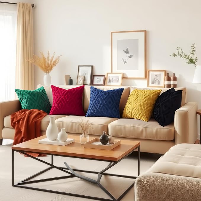 decorUhome Couch Throw Pillow Covers 26x26 Set of 2, Decorative Soft Plush Faux Wool Neutral Accent Pillow Covers for Bed Sofa Living Room, Mustard Yellow