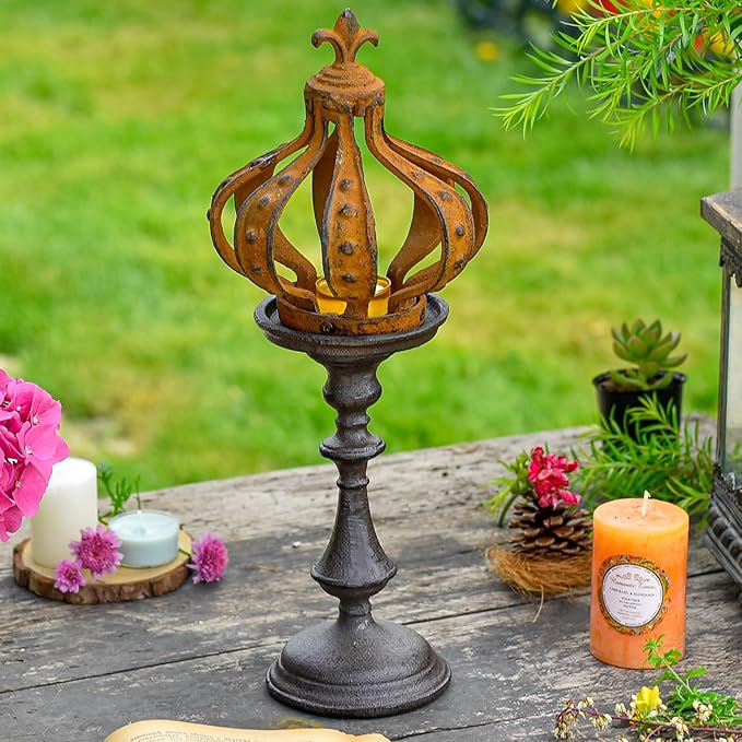 Sungmor Cast Iron Crown Sculpture, Patina Finish with Rustic Accent, Creative Candle Cover, Centerpiece Art Crown Statue for Tabletop Decor, Bookshelf, Special Occasions