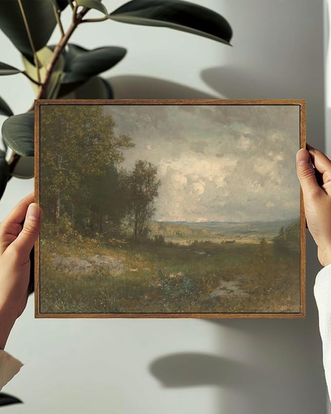 KISSFOX Vintage Landscape Canvas Wall Art Summer Farmhouse Countryside Scene Framed Wall Art Natural Rustic Tree Painting Art Prints Artwork For Living Room Bedroom Kitchen