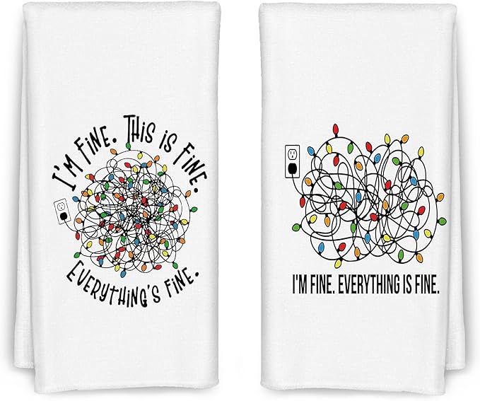 It's Fine I'm Fine Everything's Fine Christmas Kitchen Towels Set of 2, Christmas Hand Towels for Bathroom, Funny Christmas Dish Towels for Kitchen, Christmas Kitchen Bathroom Decor, 16x24 Inch