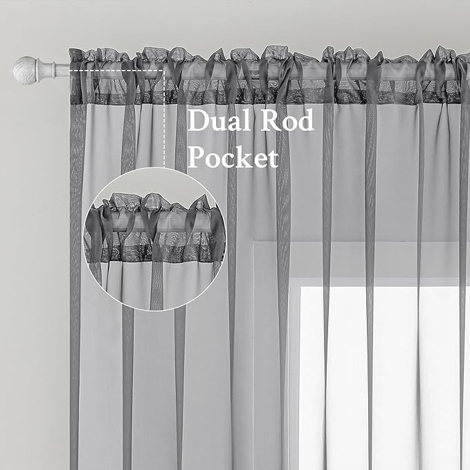 MIULEE 2 Panels Solid Color Sheer Window Curtains Elegant Window Voile Panels/Drapes/Treatment for Bedroom Living Room (54X45 Inches Charcoal Grey)