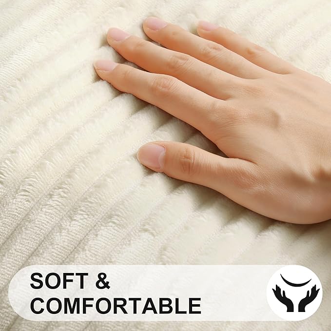 Simmore Decorative Fall Throw Pillow Covers 20x20 Set of 2, Soft Natural Plush Flannel Double-Sided Fluffy Couch Pillow Covers for Sofa Living Room, Beige