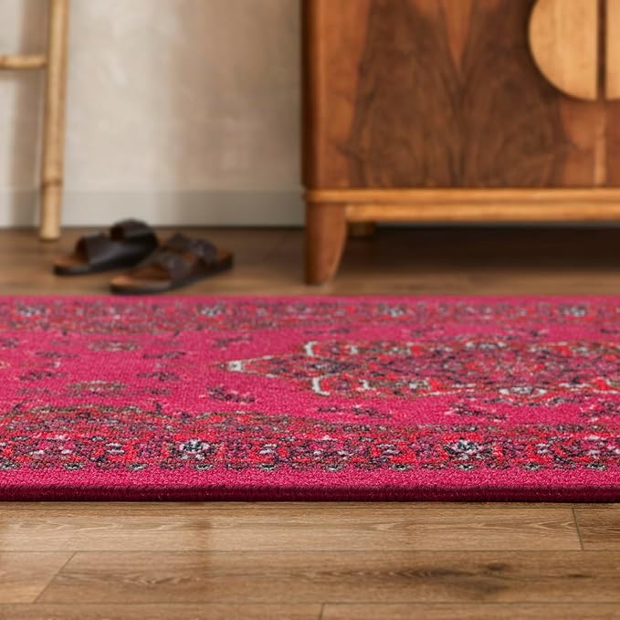 Antep Rugs Alfombras Oriental Traditional 2x7 Non-Skid (Non-Slip) Low Profile Pile Rubber Backing Indoor Runner Rugs (Pink, 2' x 7')