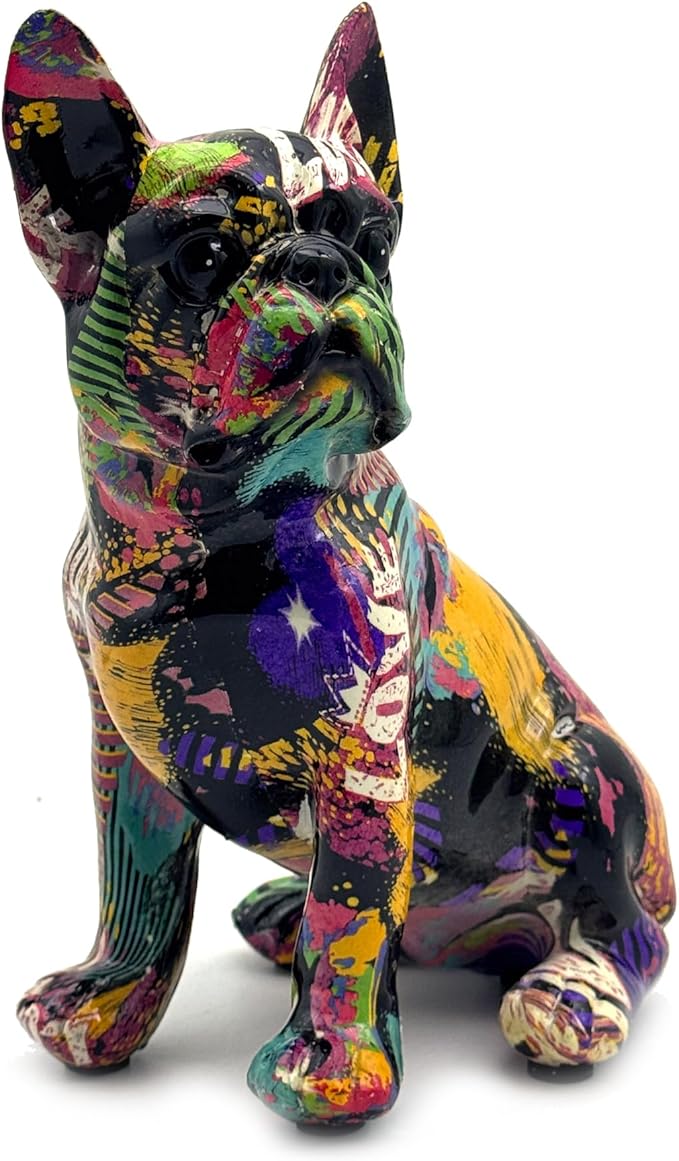 FUNSXBUG Colorful Art French Bulldog Statue Dog Figurines Sculpture Collectibles Home Office Desktop Decor Outdoor Garden Display Decoration Resin (Colour 3)