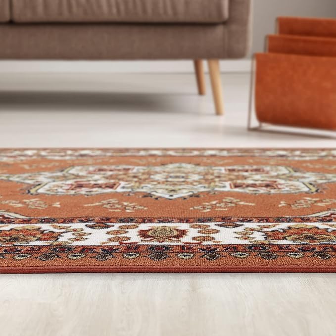 Antep Rugs Alfombras Oriental Traditional 3x5 Non-Skid (Non-Slip) Low Profile Pile Rubber Backing Indoor Area Rugs (Rust Brown, 3' x 5')