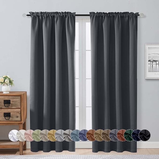 Aiyufeng Grey Blackout Curtains for Bedroom 72 Inch Length 2 Panels Set, Privacy Thermal Insulated Rod Pocket Door Window Curtains for Patio French Door Front Door, W40 x L72 Inch, Grey