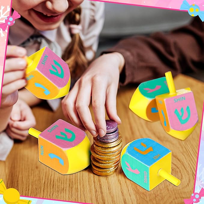 2 Pcs Hanukkah Dreidels Game Toy Extra Large Wooden Dreidel for Hanukkah Decoration with English Transliteration, Forever Spinning Tops Party Favors(Fresh)