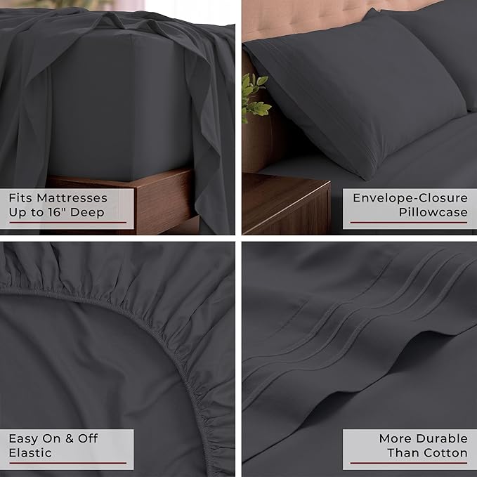 Mellanni California King Sheets Set - 4 PC Iconic Collection Bedding - Hotel Luxury, Extra Soft, Cooling Bed Sheets - Wrinkle, Fade, Stain Resistant (Cal King, Charcoal)