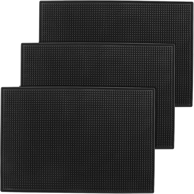 3 Pack Rubber Mats, 18" x 12" Black Bar Service Spill Mat for Countertop, Efficient and Stylish Solution for Every Bartending Need