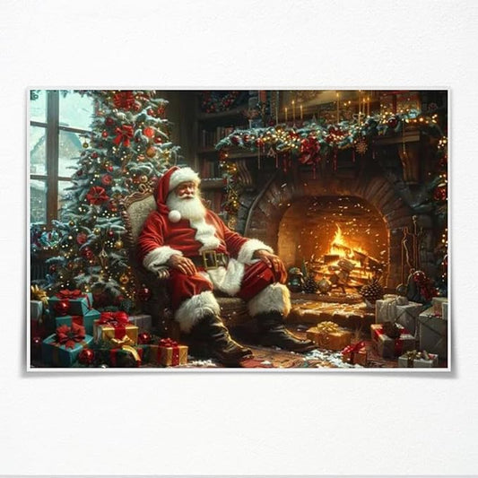 Vintage christmas wall art christmas tree gift canvas poster winter room holiday decor santa claus cozy fireplace decoration for living room bedroom Unframed24x16inch