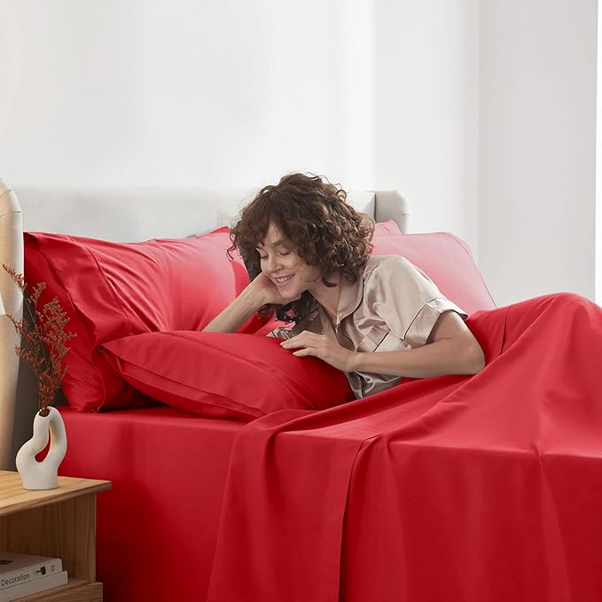 Nestl Extra Deep King Sheet Set - 6 Piece Breathable & Cooling Sheets - Hotel Luxury Bedding Set w/18-24 Inch Deep Pockets - Easy & Secure Fit - Super Soft, Wrinkle Free & Comfy - Red