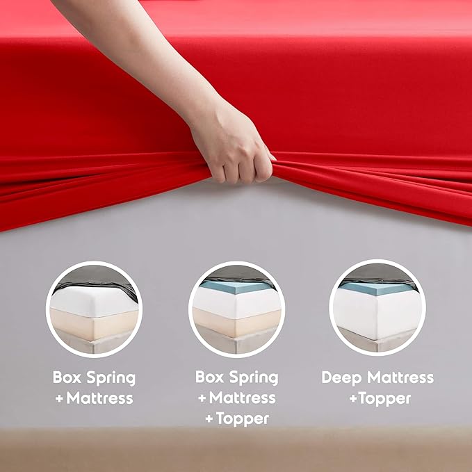 Nestl Extra Deep King Sheet Set - 6 Piece Breathable & Cooling Sheets - Hotel Luxury Bedding Set w/18-24 Inch Deep Pockets - Easy & Secure Fit - Super Soft, Wrinkle Free & Comfy - Red