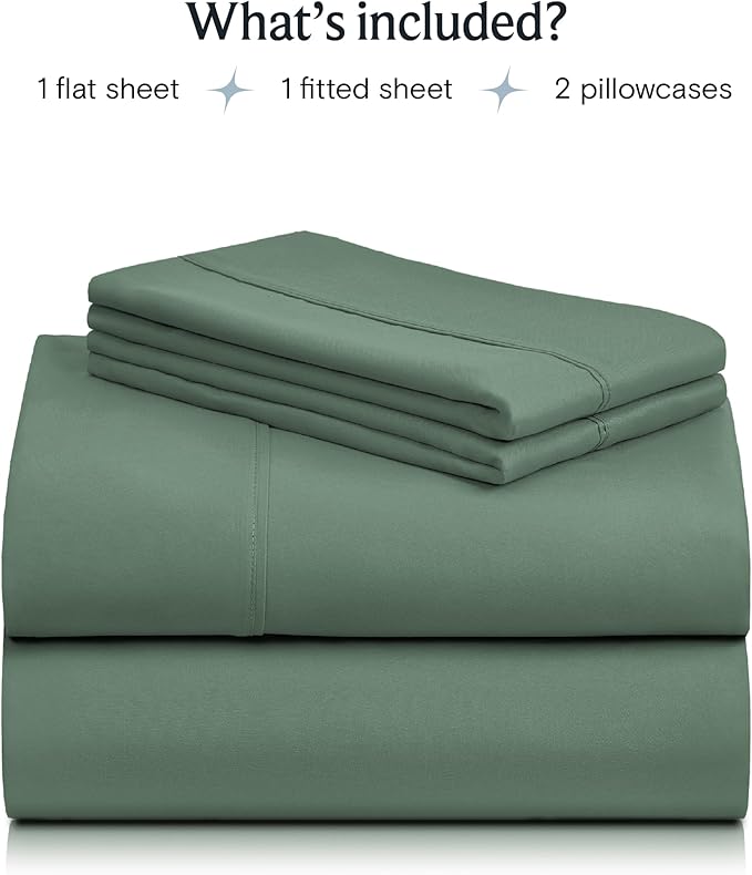 LuxClub 4 PC Queen Sheet Set, Breathable Luxury Bed Sheets, Deep Pockets Wrinkle Free Cooling Sheets Machine Washable Hotel Bedding Silky Soft - Tree Moss Green Queen