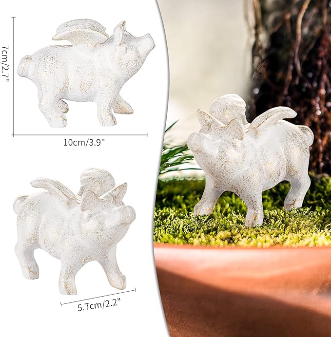 Sungmor 2PC Small Hog Heaven Flying Pig Statues, Cast Iron Animal Angel Figurine, Garden Patio Yard Outdoor Decorative Statues, Home Office Store Desktop Paperweight, Indoor Shelf Display Ornaments