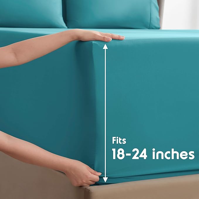 Nestl Extra Deep King Sheet Set - 6 Piece Breathable & Cooling Sheets - Hotel Luxury Bedding Set w/18-24 Inch Deep Pockets - Easy & Secure Fit - Super Soft, Wrinkle Free & Comfy - Teal