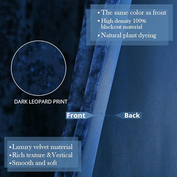 Blackout Curtains 2 Panels Soft Luxury Velvet Curtains for Bedroom Nursery Patio Doors Rod Pocket Back Tab Drapes Curtains for Living Room,52 by 84Inch, Navy Blue