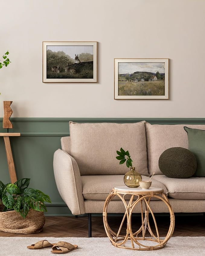 InSimSea Framed Canvas Wall Art of Rabbit Animal - Vintage Easter Bunny Room Decor, Aesthetic Wall Art Home Decor Oil Painting for Living Room Bedroom Botanical Landscape Farmhouse Wall Decor 12x16In