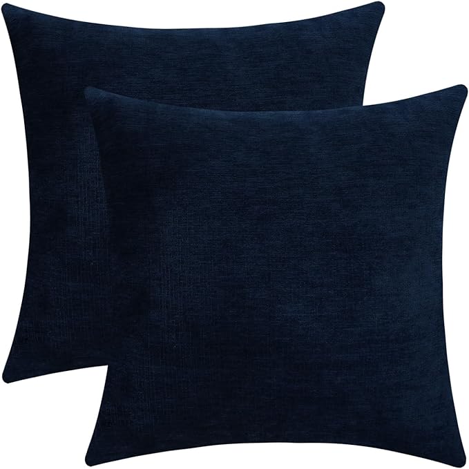 Jeneoo Navy Blue Decorative Throw Pillow Covers Soft Chenille Comfy Square Couch Cushion Cases for Living Room Sofa Decor (Set of 2, 14 x 14 Inches)