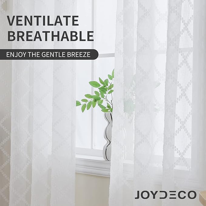 Joydeco White Sheer Curtains 72 Inch Length 2 Panels Set, Rod Pocket Semi Sheer Curtains for Bedroom Living Room, Window Treatments Voile Drapes (54x72 inch, Off White)