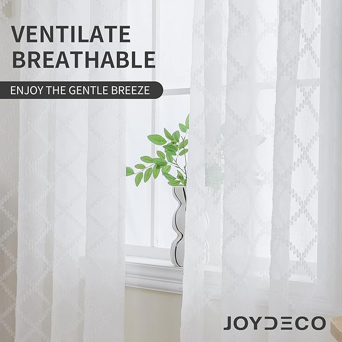 Joydeco White Sheer Curtains 63 Inch Length 2 Panels Set, Rod Pocket Semi Sheer Curtains for Bedroom Living Room, Window Treatments Voile Drapes (54x63 inch, Off White)
