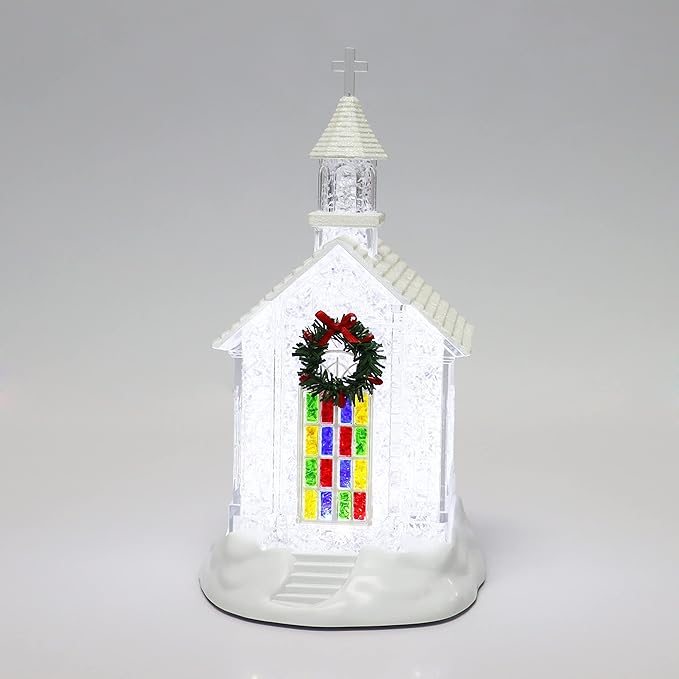 Christmas Tabletop Decor, LED Lighted Acrylic Christmas Chaple Church, Battery Operated (not Included) (10.8" H x 5.8" W x 6.5" D) by Moments in Time