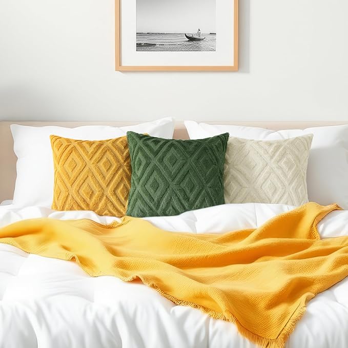 decorUhome Couch Throw Pillow Covers 16x16 Set of 2, Decorative Soft Plush Faux Wool Neutral Accent Pillow Covers for Bed Sofa Living Room, Mustard Yellow
