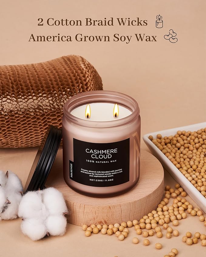M&SENSE Creamy Almond Milk Scented Candle, 11.6oz Clean Non Toxic Natural Soy Wax Fragrance for Bathroom Bedroom 70 Hours Burn Time Candle, 2 Wick Aromatherapy Gifts for Housewarming