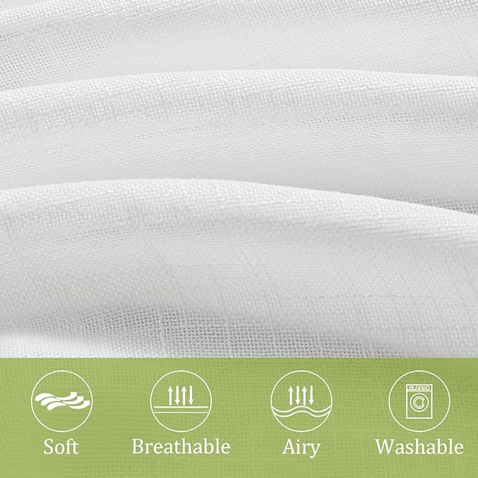 Treatmentex White Sheer Curtains for Living Room 84-inch Long Linen Textured Semi Sheer Curtains for Bedroom Light Filtering Privacy Window Curtain Set 54”w 2 Panels Rod Pocket