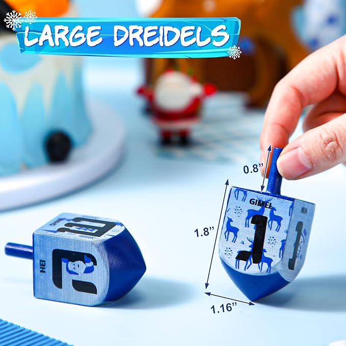 2 Pcs Hanukkah Dreidels Game Toy Extra Large Wooden Dreidel for Hanukkah Decoration with English Transliteration, Forever Spinning Tops Party Favors(Snowman)