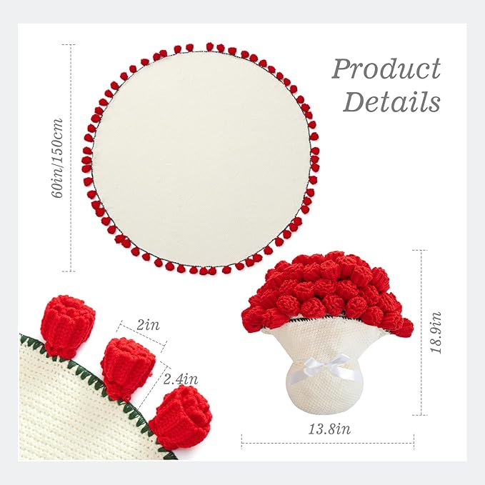 Flower Bouquet Blanket Gifts for Mom Grandma Wife Girlfriend,Completed Crochet Flower Blanket,Soft Knitted Throw Blankets,Gifts for Her Christmas Birthday Anniversary (Red Roses)