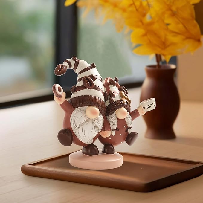 Coffee Gnomes Figurines Coffee Bar Station Decor, 5.2" Resin Gnomes Decorations for Home, Cute Small Indoor Accessories Tiered Tray Kitchen Table Desk Shelf Fall Gifts