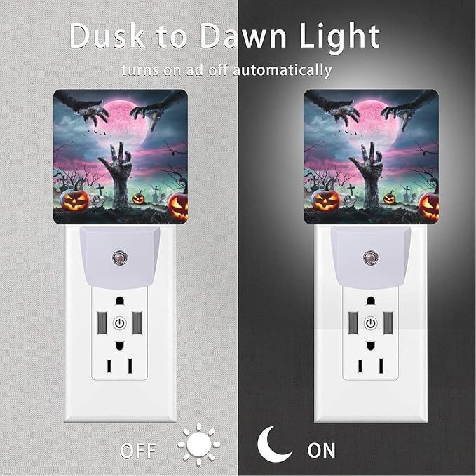 2 Pack Halloween Zombie Night Light Plug-in LED Nightlights Auto Sensor Night Lamp Dusk-to-Dawn Lamp Home Decor for Children,Elderly People Bedroom
