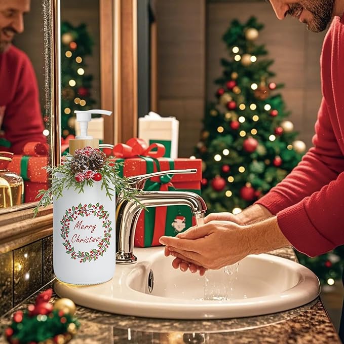 Christmas Soap Dispenser,Christmas Decoration Bathroom Hand Soap Dispenser and Christmas Kitchen Decor,Cute Christmas Soap Pump for Farmhouse Indoor Christmas Bathroom Decor(8.26inch)
