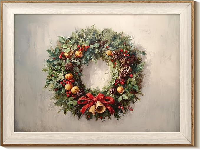 InSimSea Christmas Decor Framed Wall Art, Christmas straw wreath Canvas Painting, Pleasant Holiday decor Unique Christmas Gifts For Table Wall Farmhouse Mantel Home Office 12L x 16W