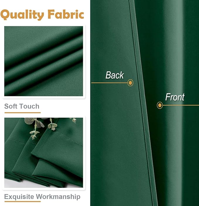 Aiyufeng Ever Green Short Blackout Curtains for Bedroom 54 Inches Long 2 Panels Set, Solid Thermal Insulated, Energy Saving Window Treatment Curtains Blackout Drapes, W40 x L54 Inch, Ever Green