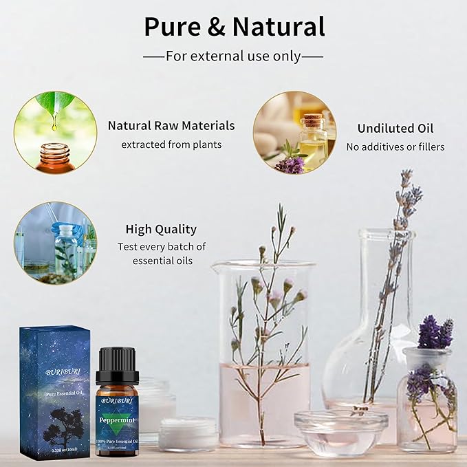 BURIBURI Eucalyptus Oil and Peppermint Essential Oil, 100% Pure, Undiluted, Natural, Organic Aromatherapy Eucalyptus Essential Oils Gift Set, 10MLx2