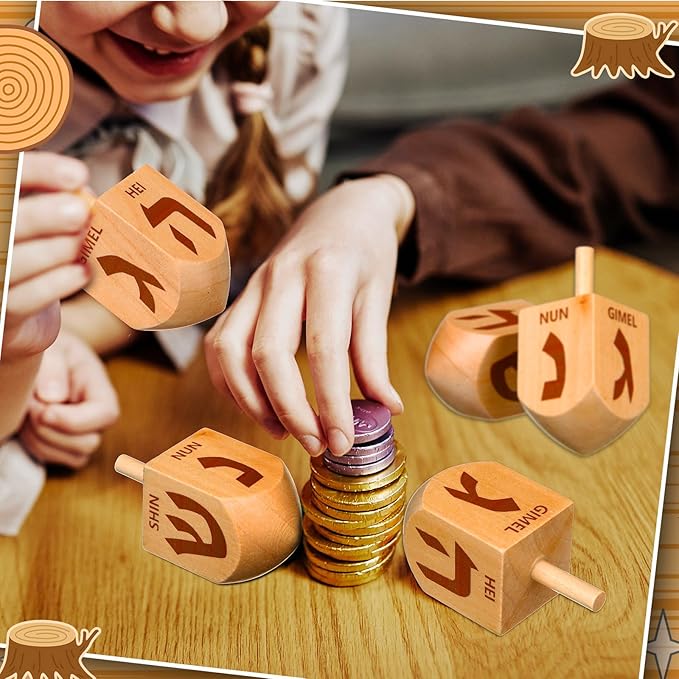 2 Pcs Hanukkah Dreidels Game Toy Extra Large Wooden Dreidel for Hanukkah Decoration with English Transliteration, Forever Spinning Tops Party Favors(Simple)
