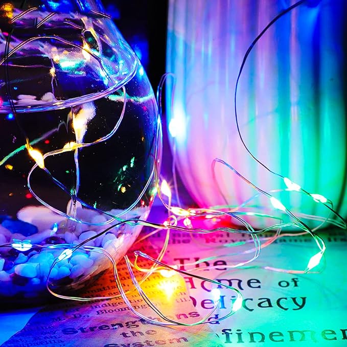 12 Pack Fairy Lights Battery Operated String Lights 7 Feet 20 Led Waterproof Christmas Lights Silver Wire Firefly Starry Moon Lights for Bedroom DIY Party Wedding Patio Christmas Multicolor