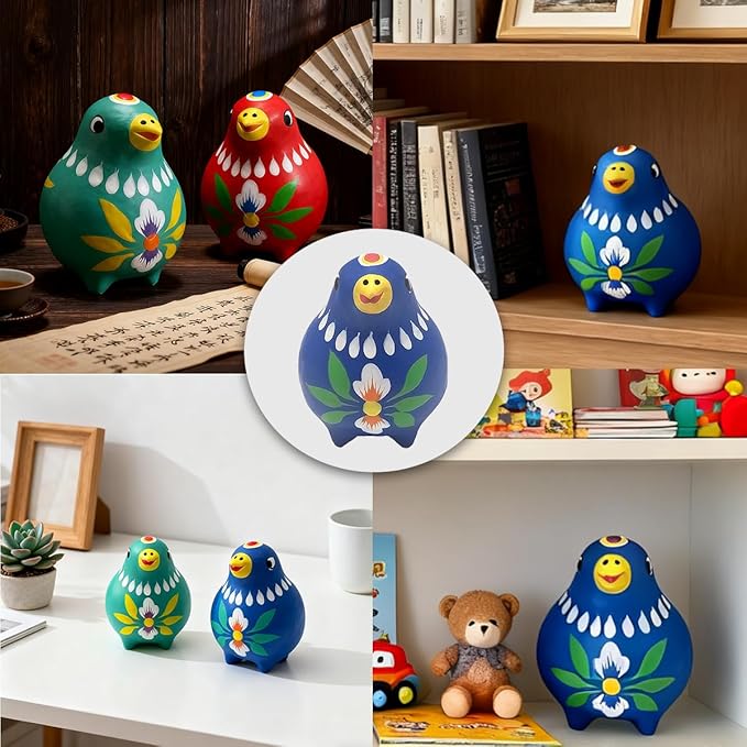 Decorative Clay Bird Figurines Hand-Painted Folk Art Design Collectible Smal Figurines Holiday Birthday Couples Friend Unique Gift Idea Decorative Home Art Table Bring Good Luck (Orange)