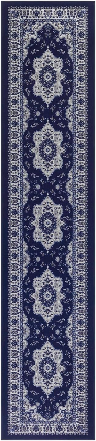Antep Rugs Alfombras Oriental Traditional 2x10 Non-Skid (Non-Slip) Low Profile Pile Rubber Backing Indoor Runner Rugs (Navy Blue, 2' x 10')