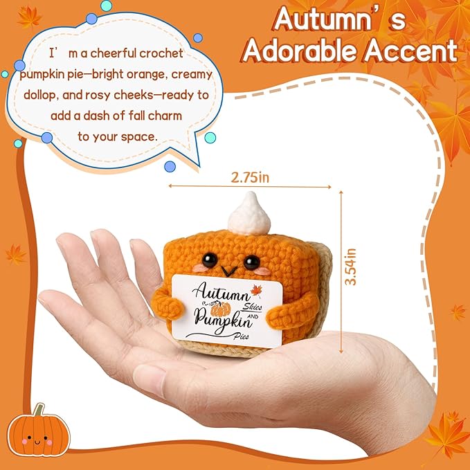 Thanksgiving Fall Decor Mini Pumpkin Pie Crochet Doll, Small Autumn Season Holiday Pumpkin Items Plush Gift, Cute Halloween Home Office Indoor Table Decoration, Christmas Stocking Stuffer Ornament