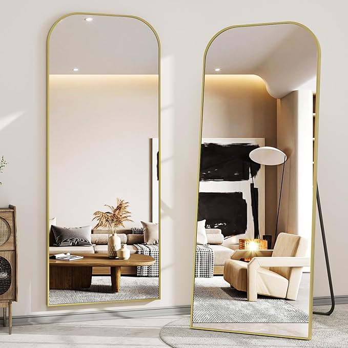 56x21 Inch Full Length Mirror - Large Floor Standing & Wall Mountable Full Body Mirror with Sturdy Aluminum Frame, Arched Top Design, Freestanding or Hanging for Bedroom, Living Room, Cloakroom,Gold