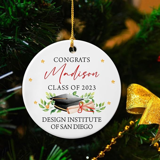 Congrats Graduation Ornament, Personalized Graduation Christmas Ornament, Class of 2025 Ceramic Ornament, Custom College Graduation Gift for Her Him, Graduate School Ornament Keepsake