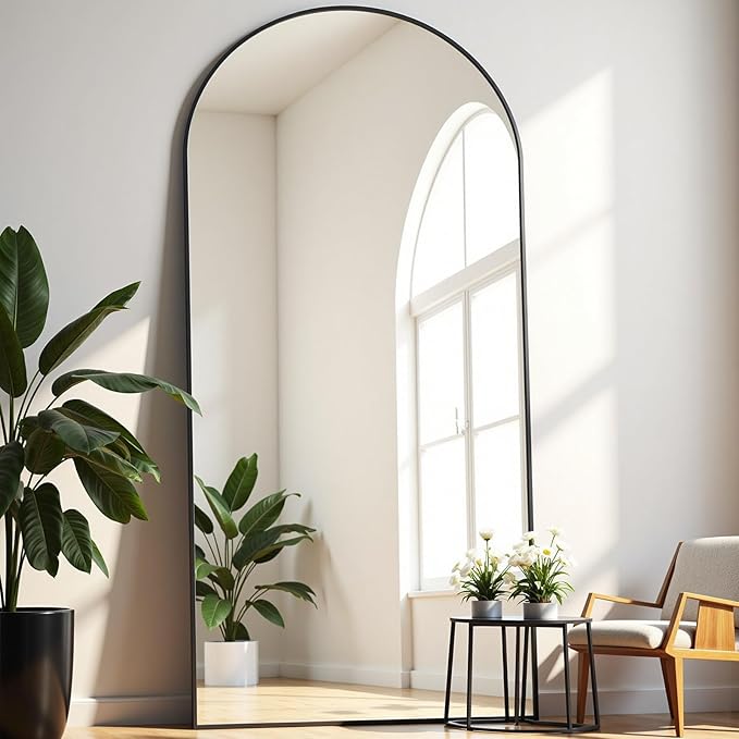 Full Length Mirror, 71"*26" Arched Full Body Mirror with Stand, Large Floor Mirrors for Leaning or Hanging, Big Mirrors for Bedroom, Living Room,Dressing Room, Aluminum Alloy Frame, Black