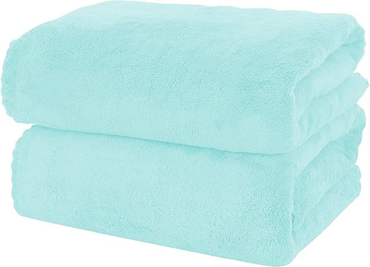 MOONQUEEN 2 Pack Premium Bath Towel Set - Quick Drying - Microfiber Coral Velvet Highly Absorbent Towels - Multipurpose Use as Bath Fitness, Bathroom, Shower, Sports, Yoga Towel (Frozen Blue)