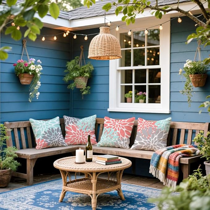 Cirzone Outdoor Pillow Covers 18x18 Set of 4 Morden Flower Patterns Waterproof Throw Outdoor Pillows Boho Decorations for Funiture Patio Garden Home