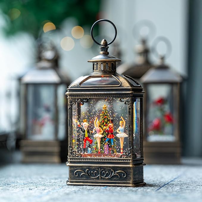 Christmas Snow Globe Lantern Lighted Nutcracker Suite Scene Musical Snow Water Lantern Swirling Glittering Home Decoration and Gift, Battery Operated or USB Powered