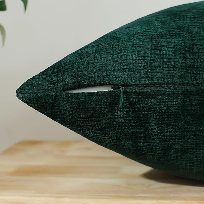 Jeneoo Hunter Green Decorative Throw Pillow Covers Soft Chenille Comfy Square Couch Cushion Cases for Living Room Sofa Decor (Set of 2, 18 x 18 Inches)