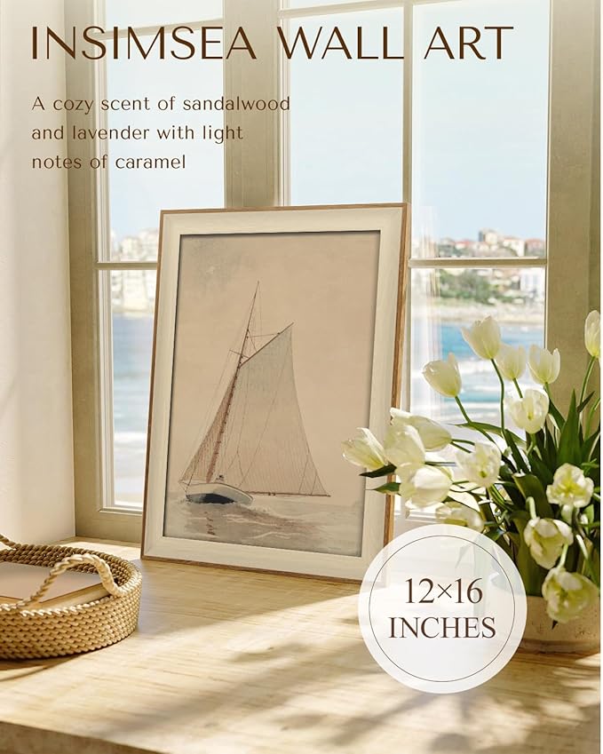 InSimSea Framed Canvas Wall Art of Large Coastal Sailboat - Classical Art for Living Room and Bedroom, White Sailboat Sea Painting, Home Decor Artwork 12x16In